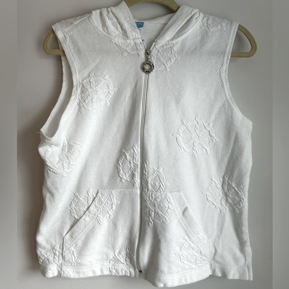Dotti Women’s White Textured Sailor Zip Up Hoody Vest Size M